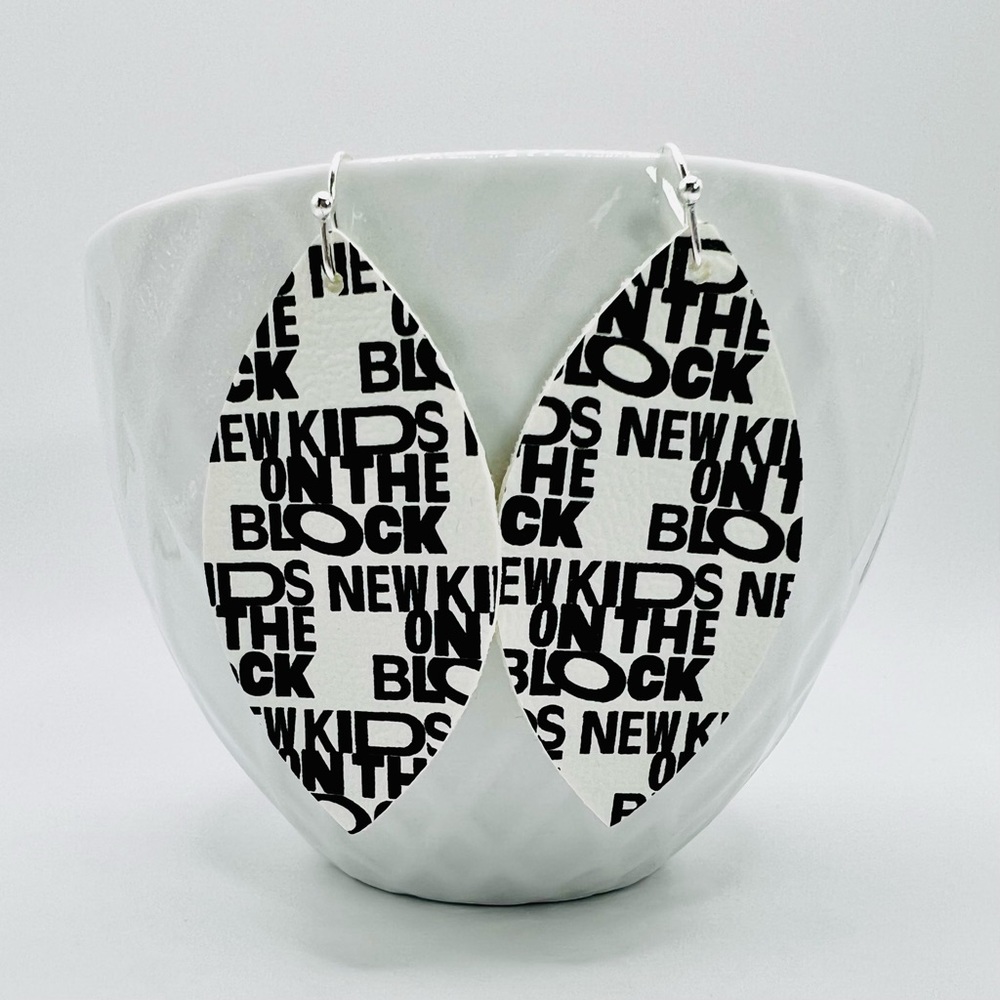 🎤🎶New Kids on the Block earrings, NKOTB dangle earring, vegan leather